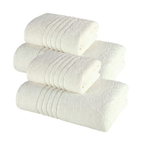 Set 4 prosoape bumbac 100% cu linii, Ralex Pucioasa, Family Pack, Crem