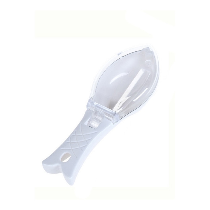 Curatator manual solzi de peste Fish Scaly, forma peste , usor de utlizat si curatat, 16 cm, recipient pentru solzi, alb, Doty