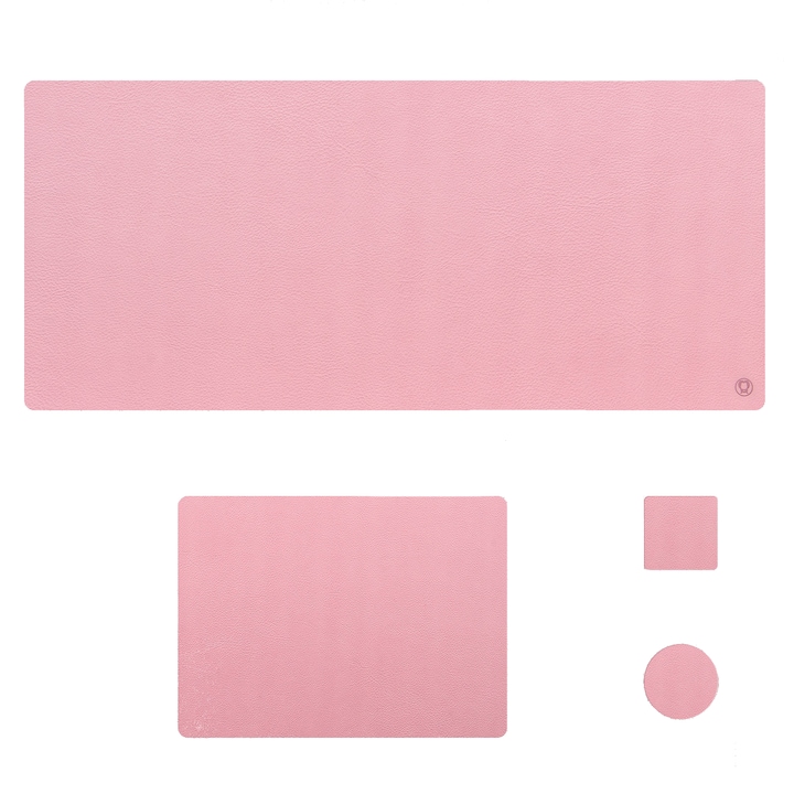 Set mapa birou Flexi pentru protectie, Unika, din piele PU, 1 suport farfurie si 2 suporturi pahar, roz/gri