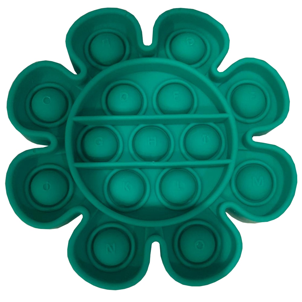 Jucarie senzoriala originala Undercover din silicon Push Pop Bubble cu alfabet 15 litere, model floare verde