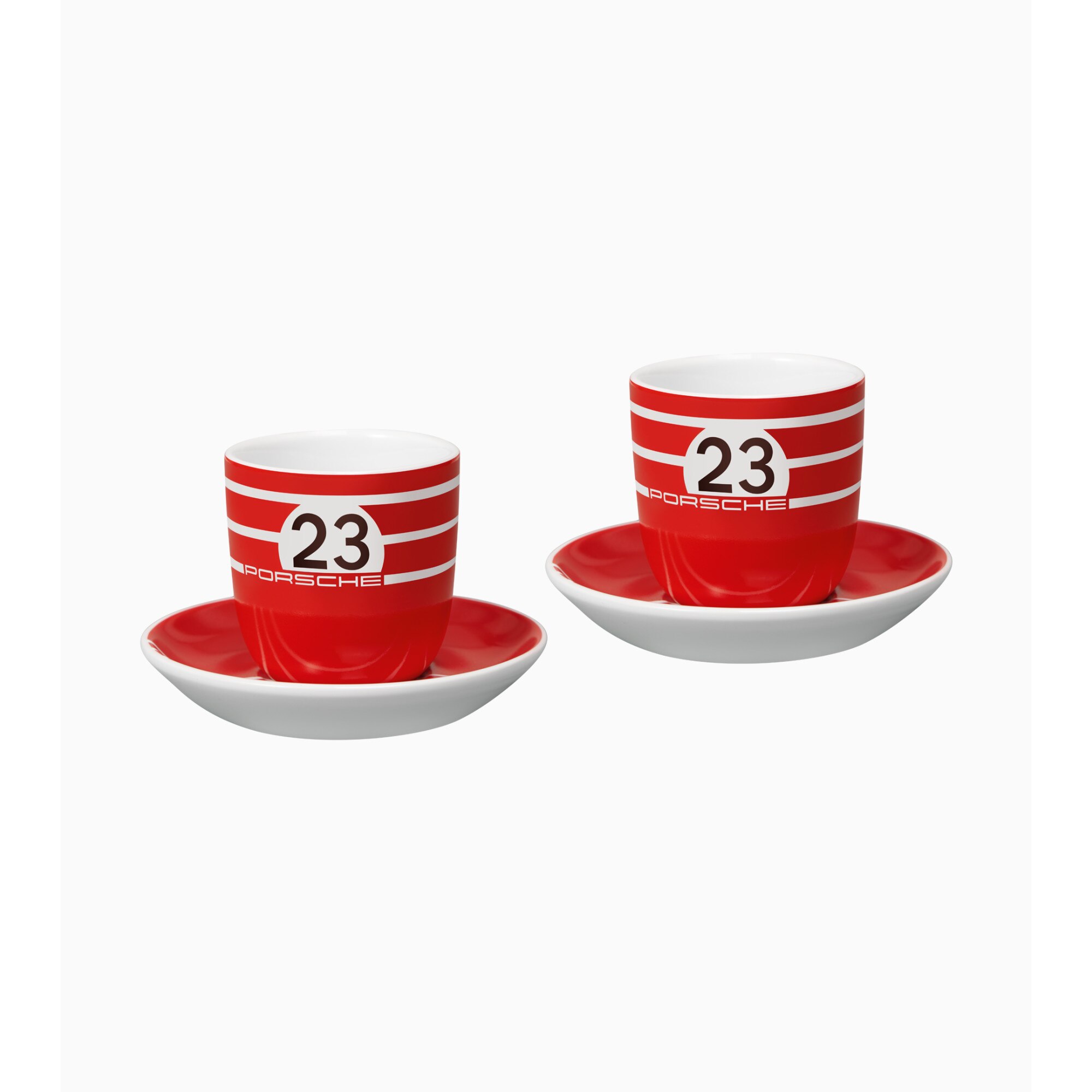 Set 2 cesti espresso, 85 ml, Portelan, Nr.23, Rosu/Alb