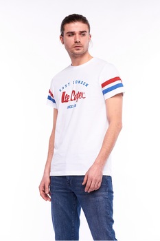 Lee Cooper, Tricou cu decolteu la baza gatului si logo, Alb, 2XL Lee Cooper, Tricou cu decolteu la baza gatului si logo, Alb, 2XL