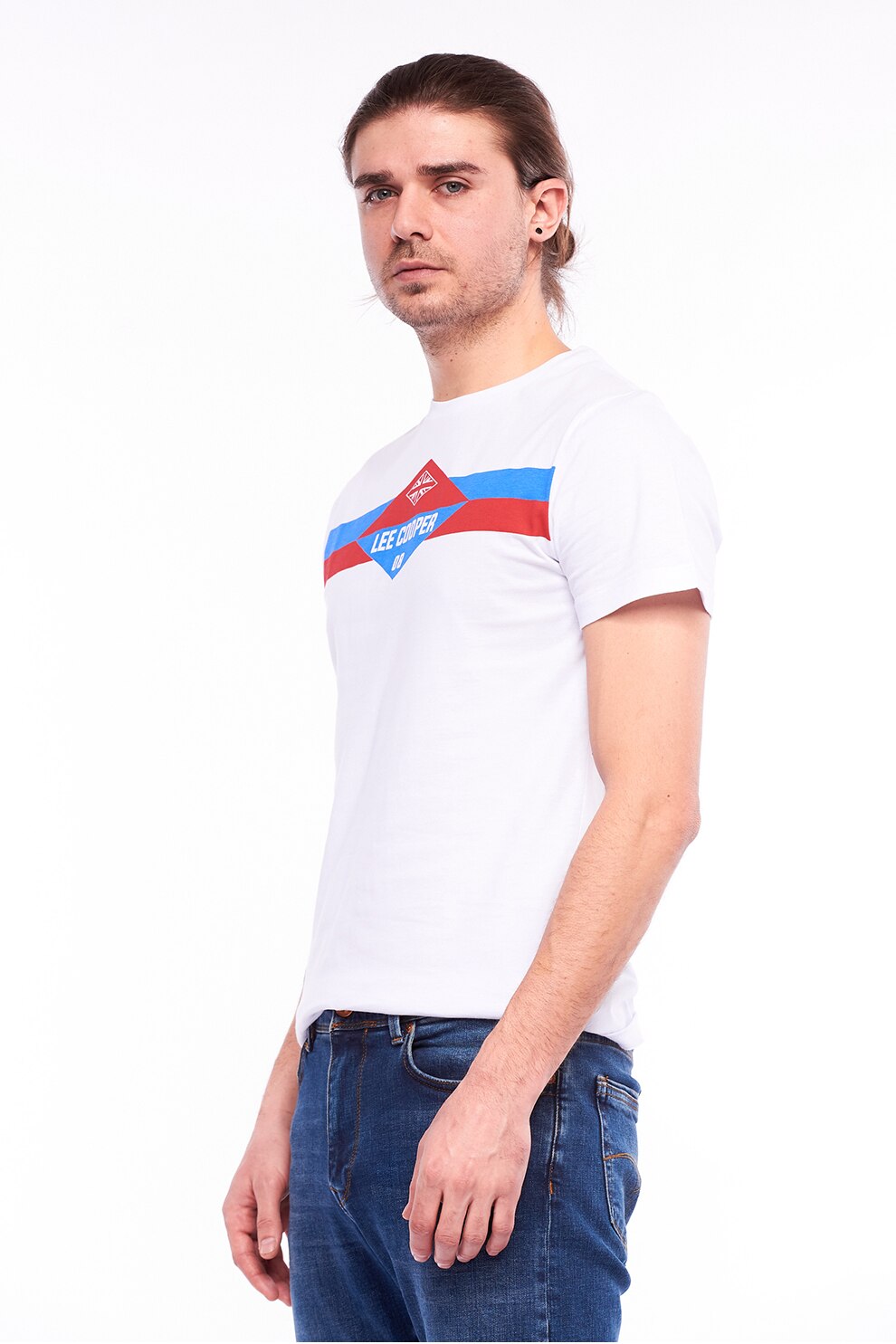 Lee Cooper, Tricou cu decolteu la baza gatului si logo, Alb