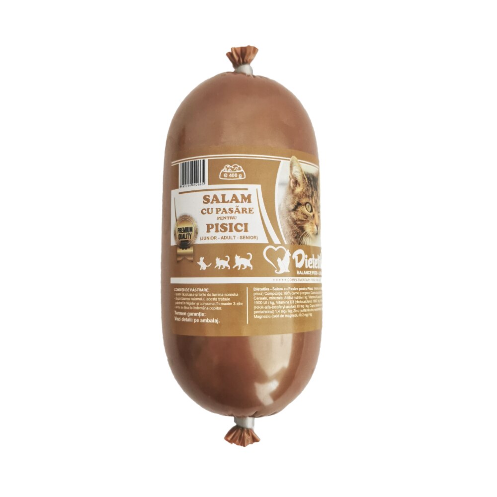 Pachet 14 bucati, hrana pentru pisici Dietetika, salam cu pasare, 400 gr