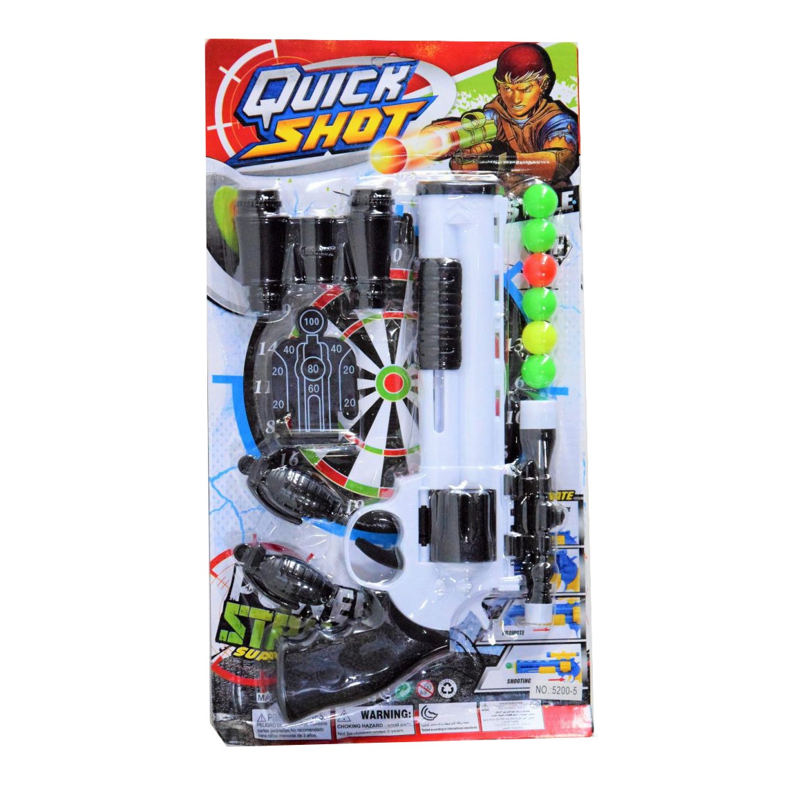 Set pistol cu bile , grenda si binoclu, 11 piese, 26 x 14 cm