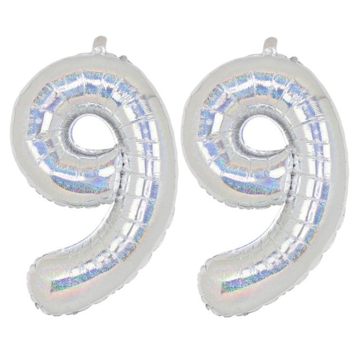 Set 2 baloane folie cifra, Domi Party & Gifts, Holografic, aniversare 99 ani, 100 cm