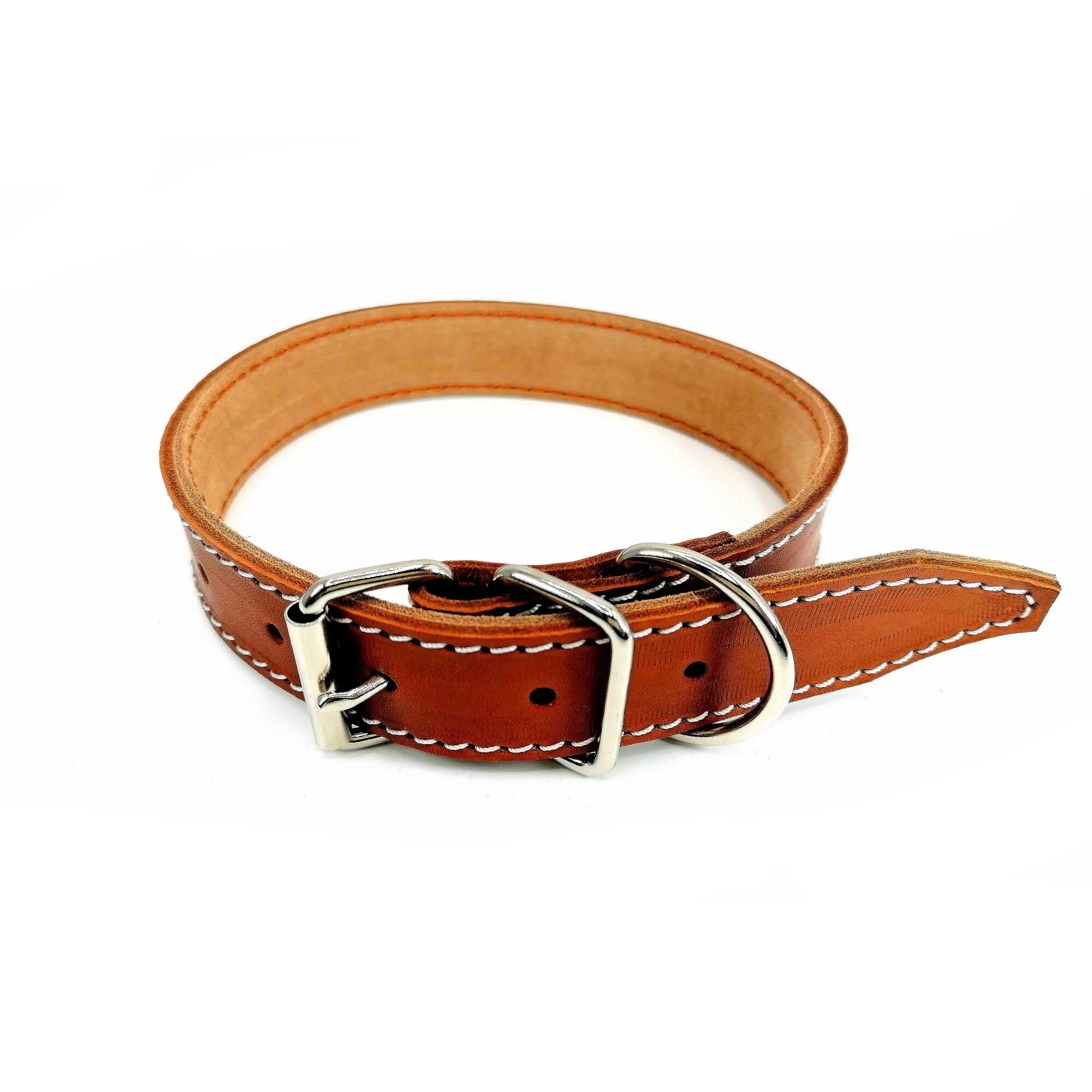 Zgarda din piele naturala maro 30 mm x 65 cm