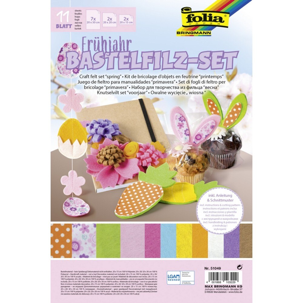 Set creativ Spring, cu 11 bucati de pasla, Folia