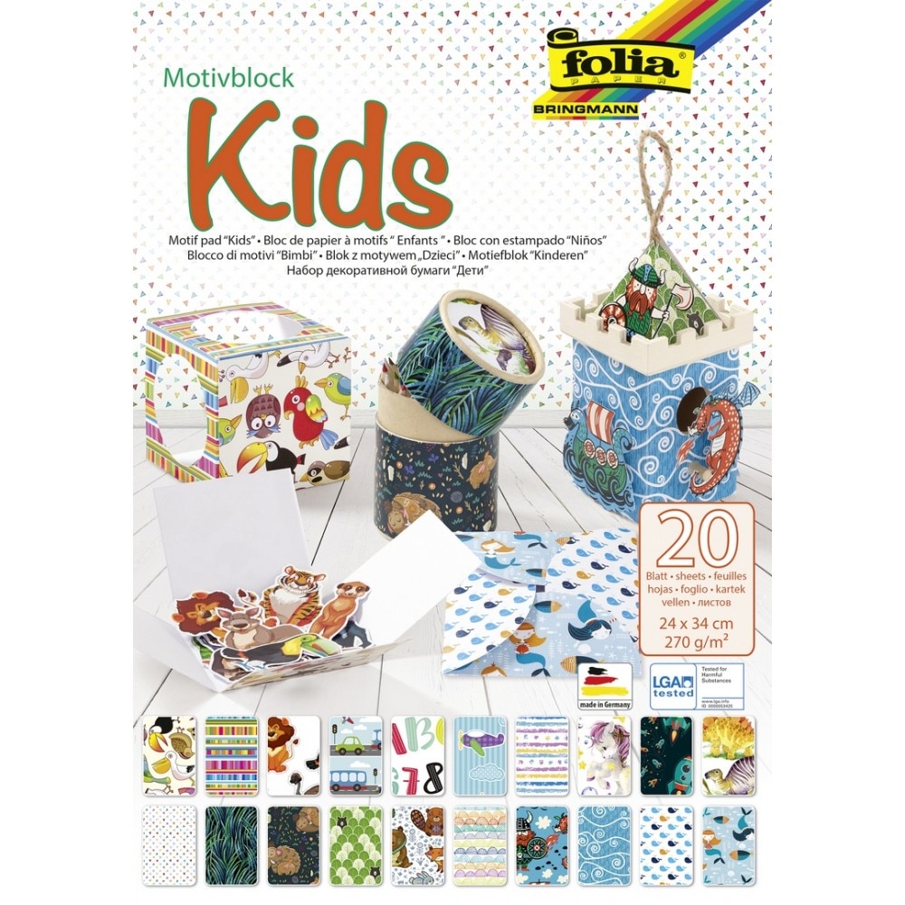 Set creativ Pad Kids, 20 foi cartonate cu model, culori asortate 24x34 cm Folia
