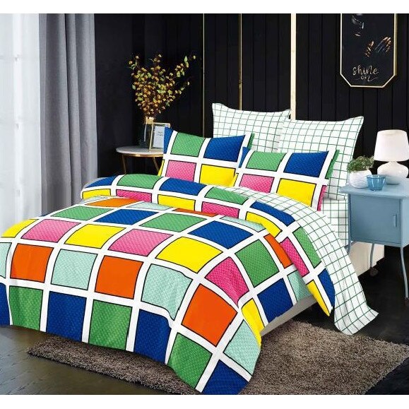 Set 6 piese Lenjerie Relax Shop, Six Patrate colorate, 2 persoane