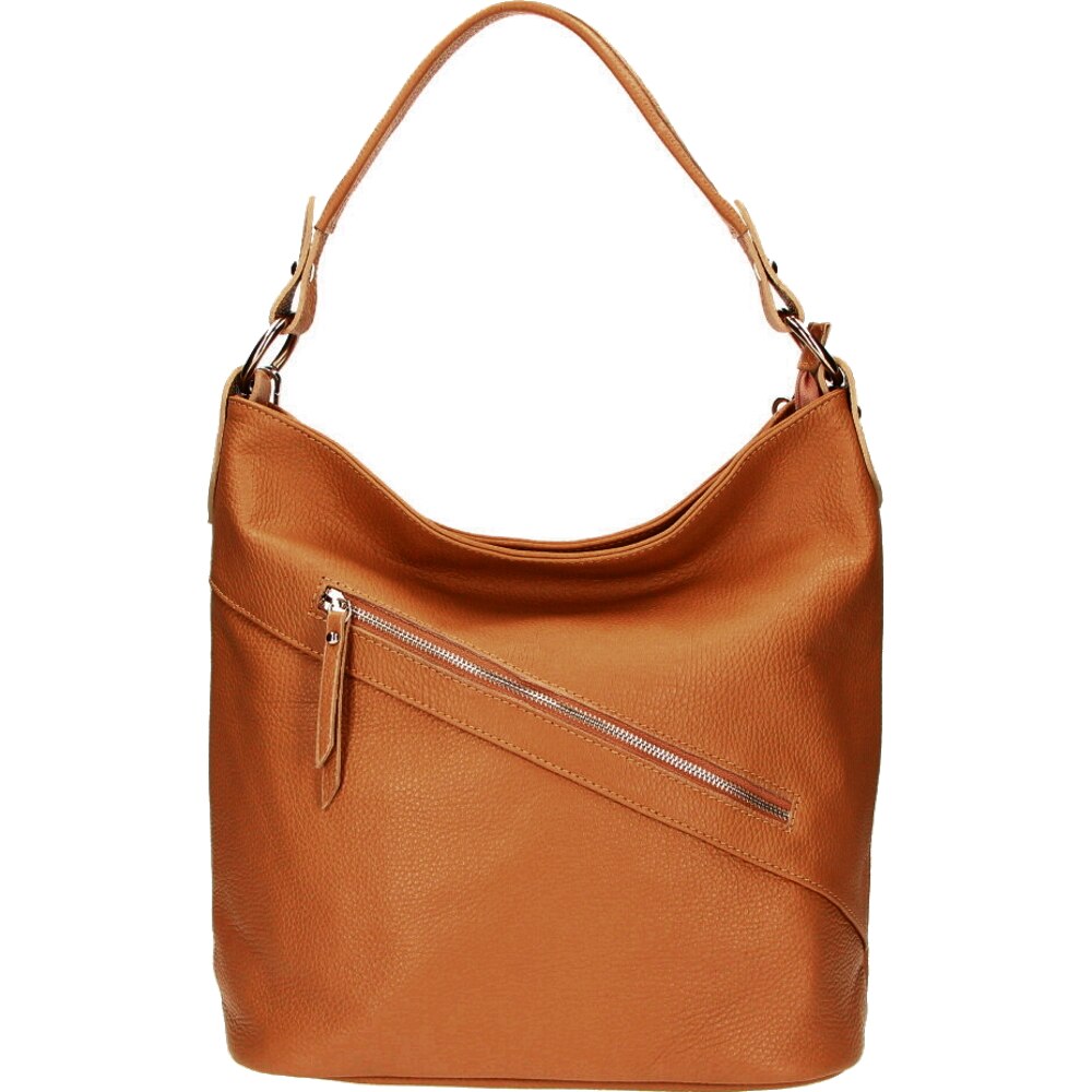 Geanta Mirna din piele naturala pentru femei, maro cognac