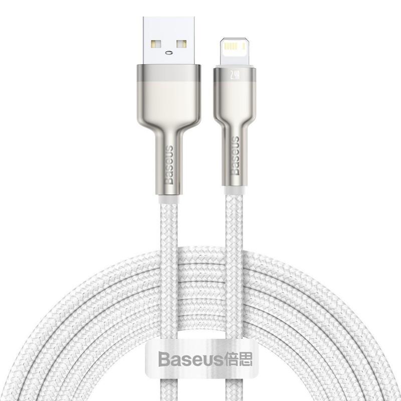 Cablu pentru incarcare si transfer de date Baseus Cafule Metal, USB/Lightning, 18W, 2.4A, 2m, Alb