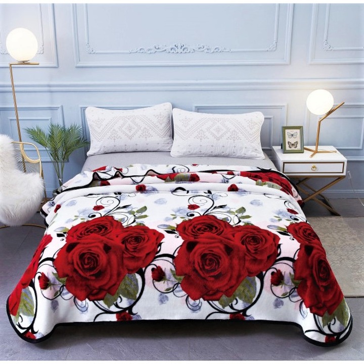 Пухкаво одеяло Cocolino с ръб, Двойно легло, 200x230 см, Рози