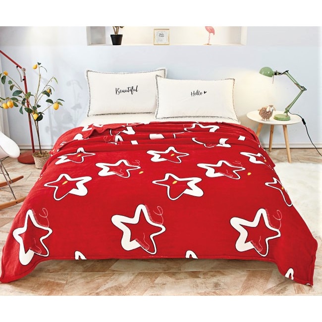 Patura Cocolino pufoasa, Pat Dublu, 200x230 cm, Red with white Stars