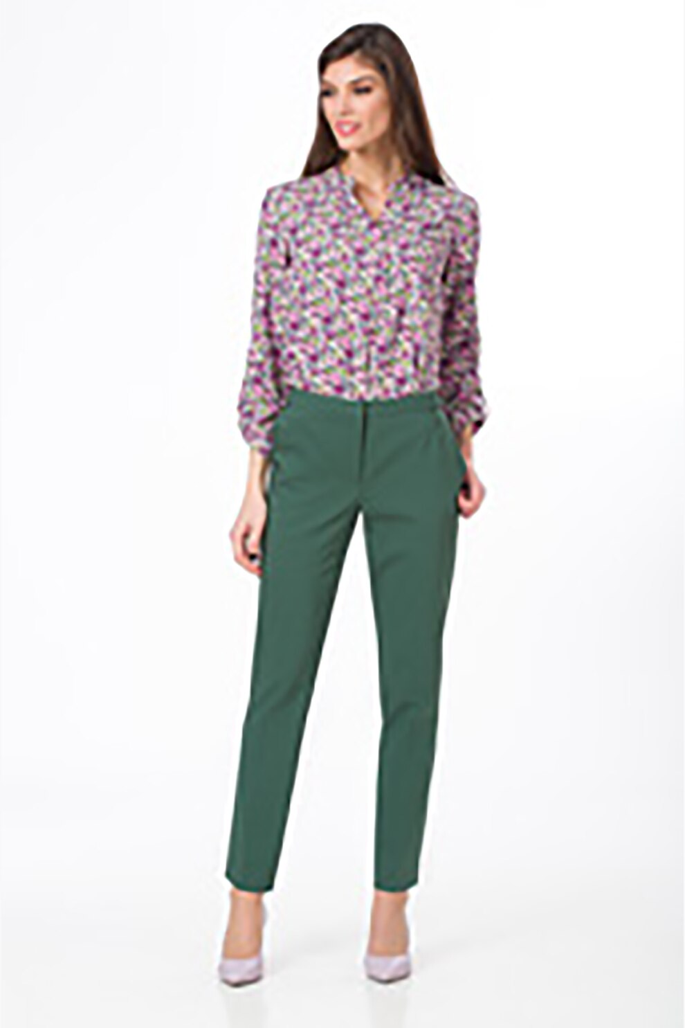 Sense, Pantaloni chino cu talie medie, Verde