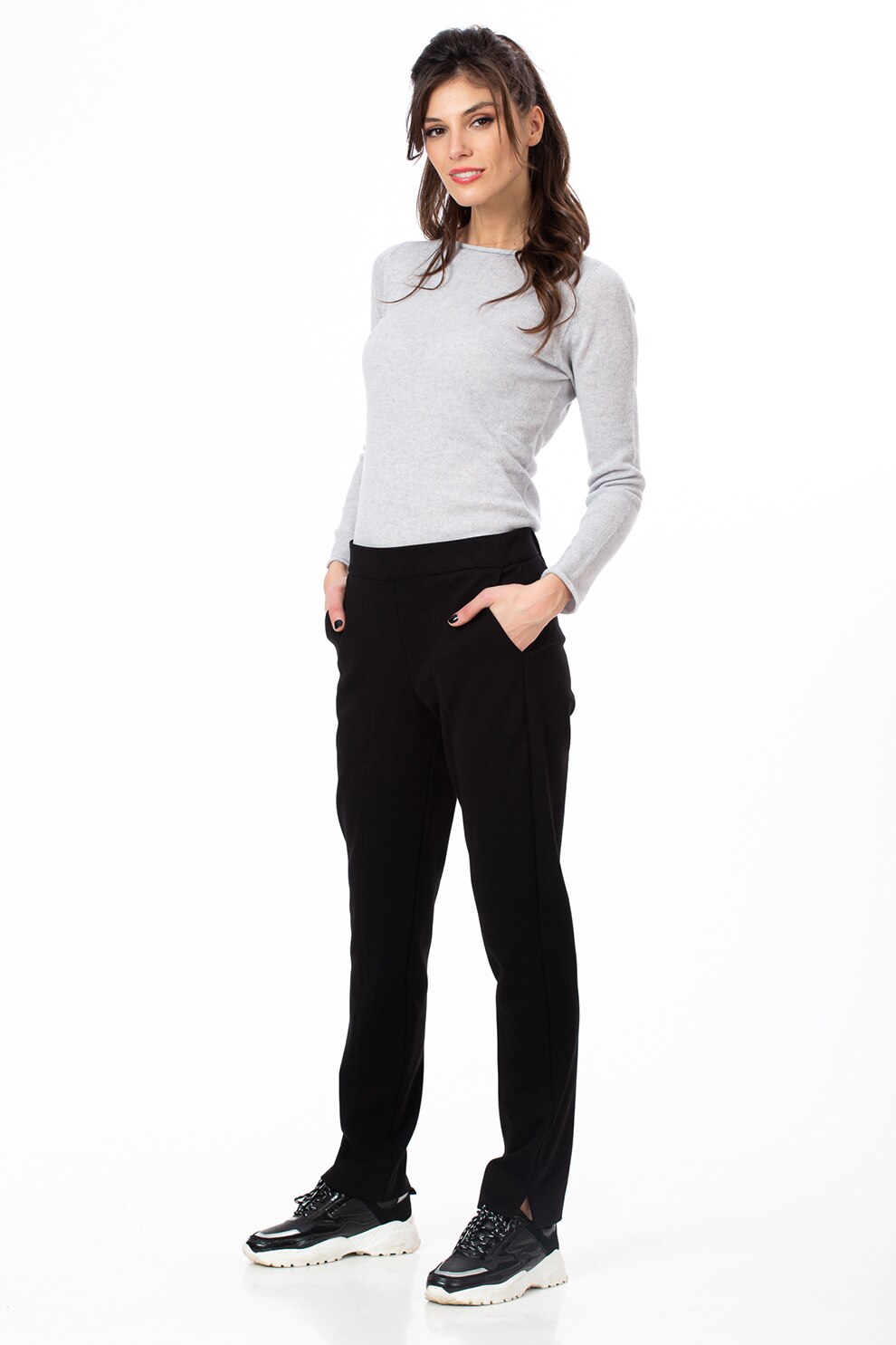 Sense, Pantaloni sport cu terminatie cu slit, Negru, M