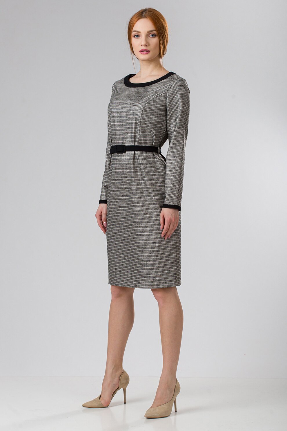 Sense, Rochie cu maneci lungi si detalii contrastante Adeline, Gri, XL