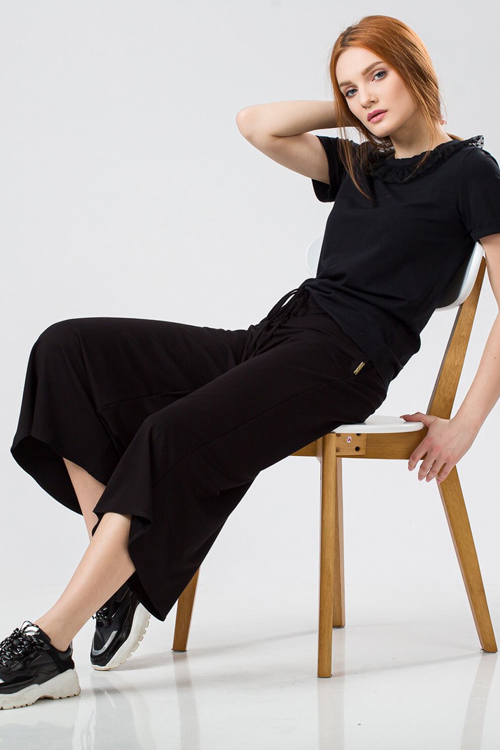 Sense, Pantaloni culotte cu buzunare oblice, Negru