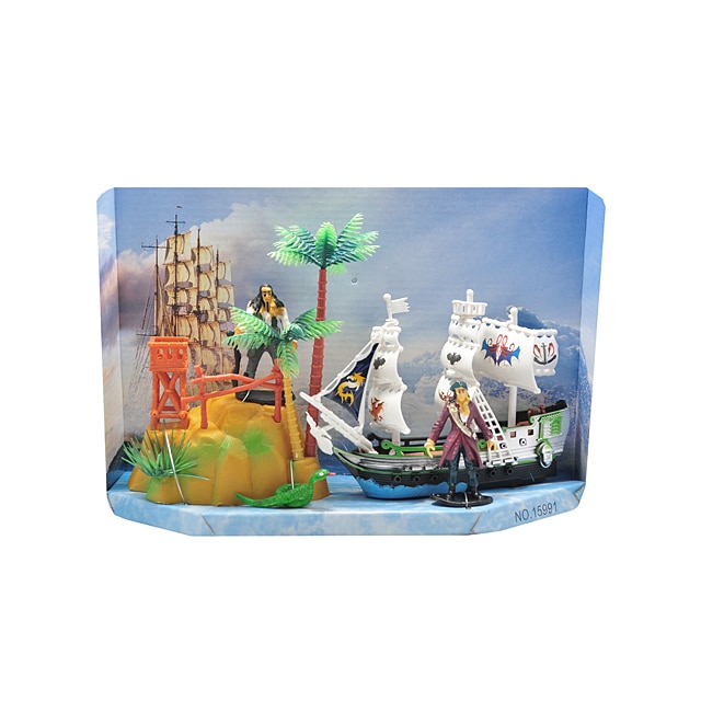 Set 1 corabie de jucarie+ 2 figurine pirati+accesorii