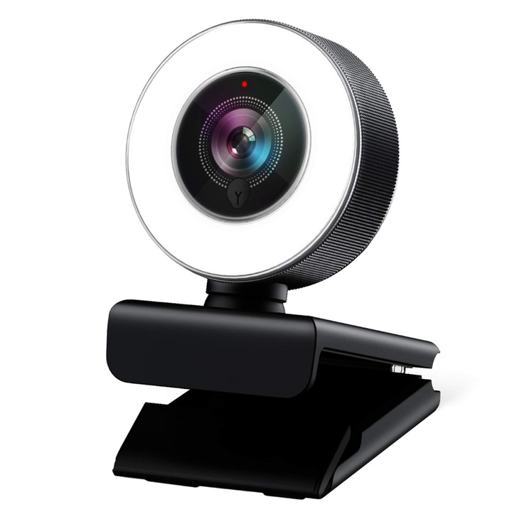 Camera web, VeniSymlis, 960A Pro, Cu mocrofon si lampa circulara, Full HD 1080P, Negru/Alb