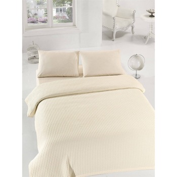 Cuvertura subtire bumbac 100%, 2 persoana, 200 x 235 cm, Eponj Home, Diafan Crem Cuvertura subtire bumbac 100%, 2 persoana, 200 x 235 cm, Eponj Home, Diafan Crem
