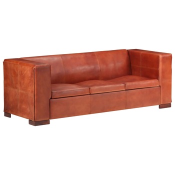 Canapea cu 3 locuri tapitata cu piele naturala, vidaXL, Piele, 195 x 72 x 69 cm, Maro Canapea cu 3 locuri tapitata cu piele naturala, vidaXL, Piele, 195 x 72 x 69 cm, Maro