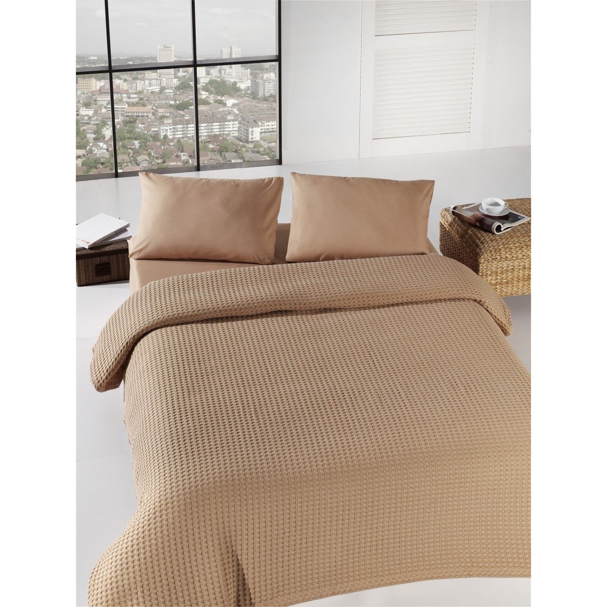 Cuvertura subtire bumbac 100%, 2 persoana, 200 x 235 cm, Eponj Home, Diafan Maro