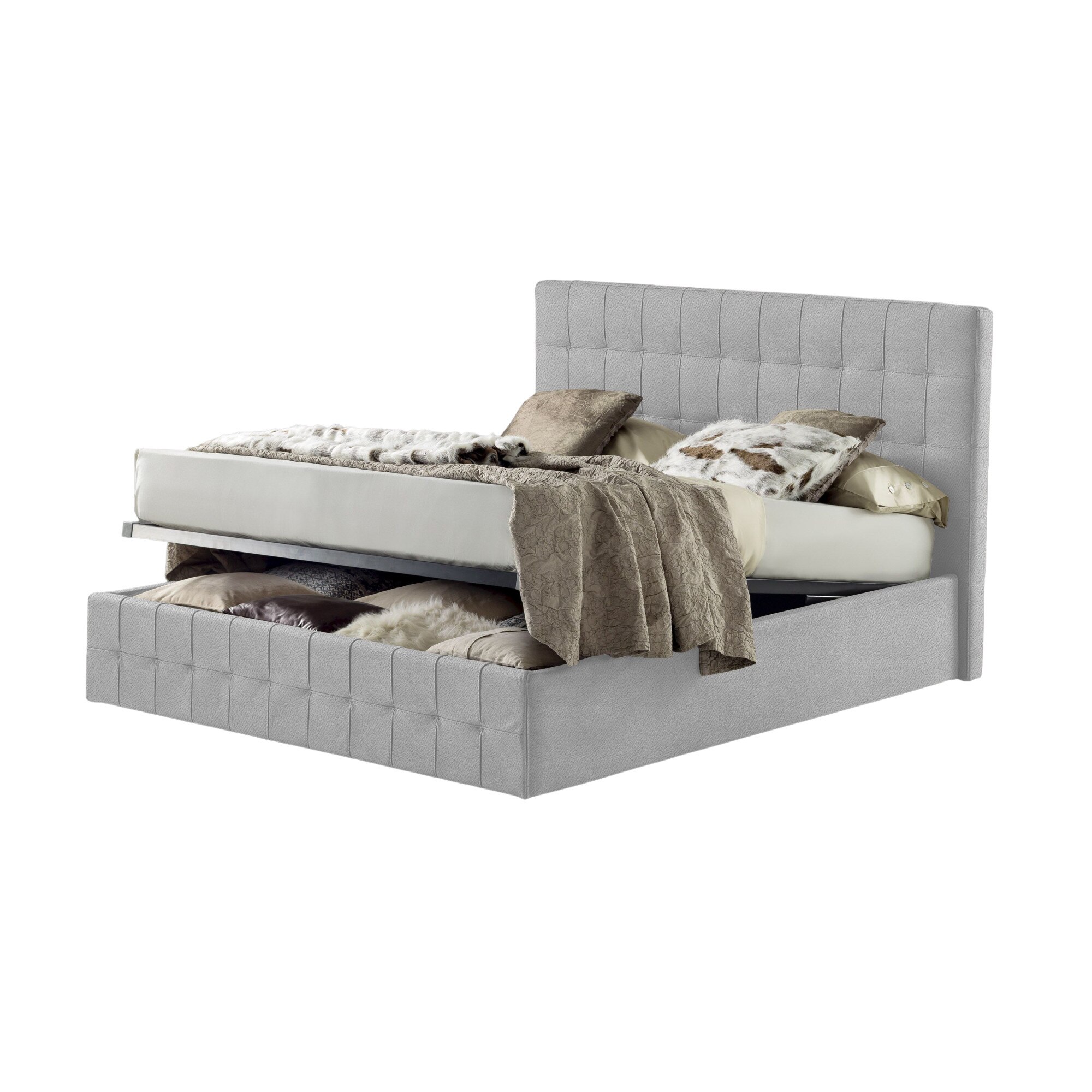 Pat Tapitat Rabatabil cu Lada Depozitare, 80x200 cm, Notturno Promo, Dolce Dormire, Textil Teflonat, Anti-Pete, Gri deschis