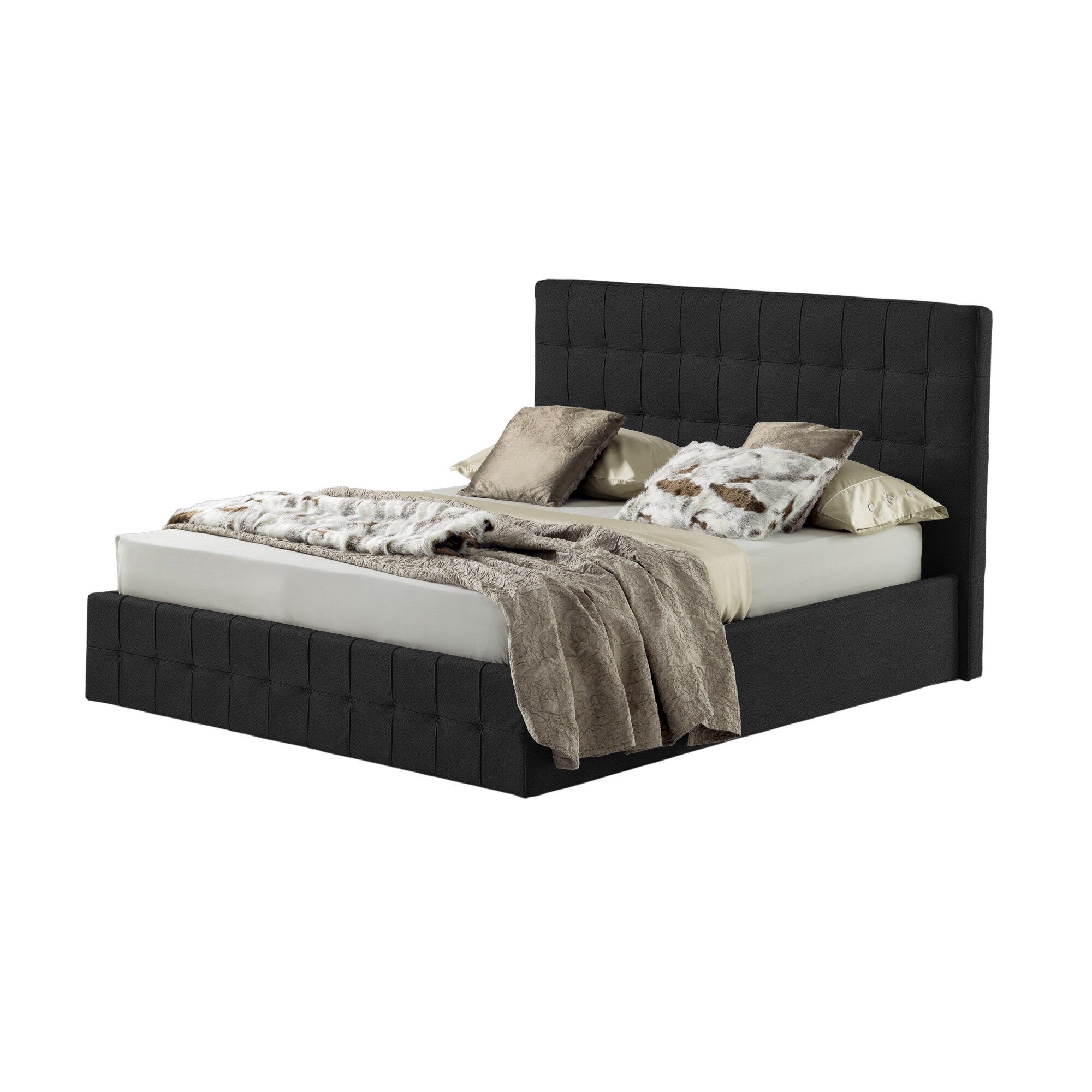 Pat Tapitat Rabatabil cu Lada Depozitare, 150x190 cm, Notturno Promo, Dolce Dormire, Textil Teflonat, Anti-Pete, Negru