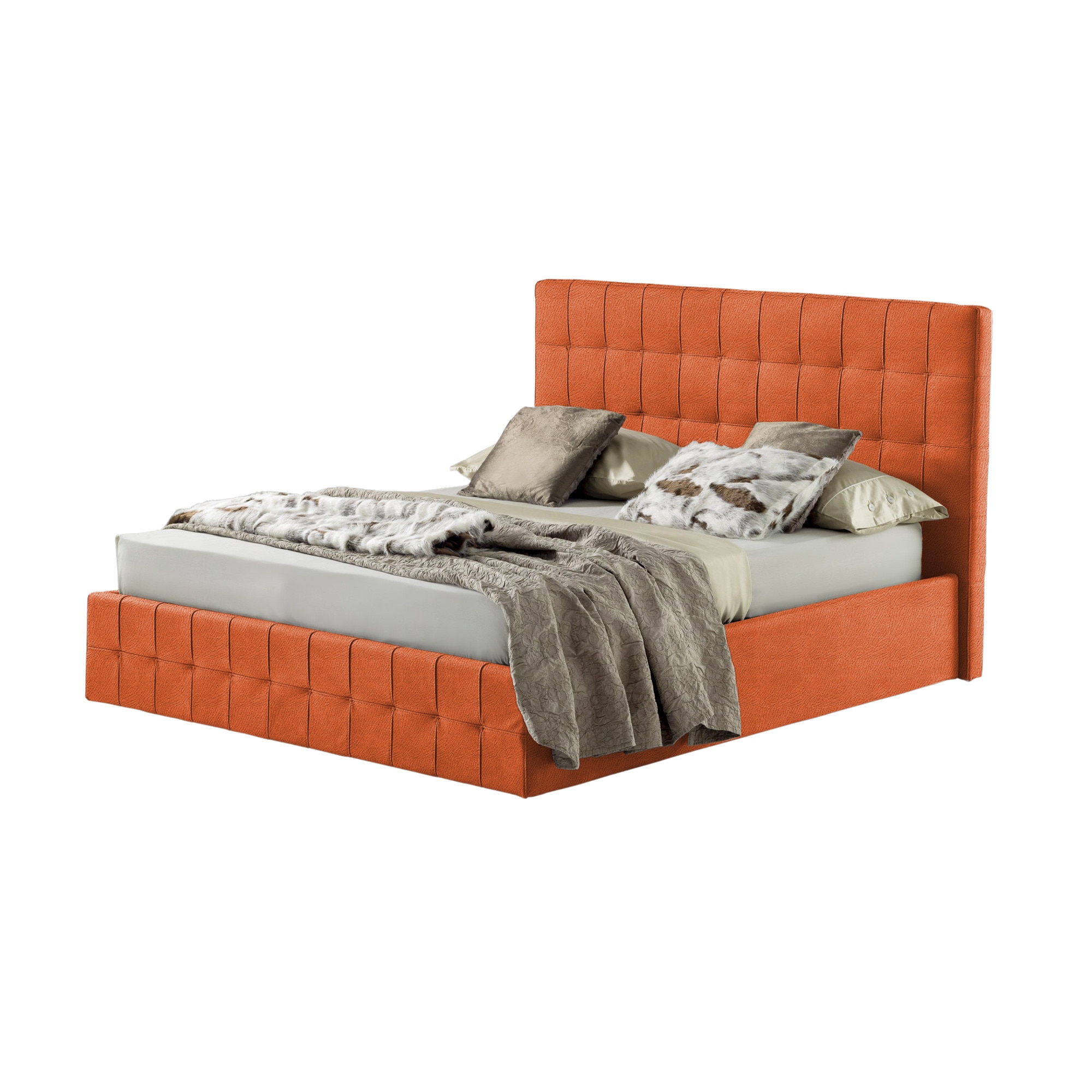 Pat Tapitat Rabatabil cu Lada Depozitare, 160x190 cm, Notturno Promo, Dolce Dormire, Textil Teflonat, Anti-Pete, Portocaliu