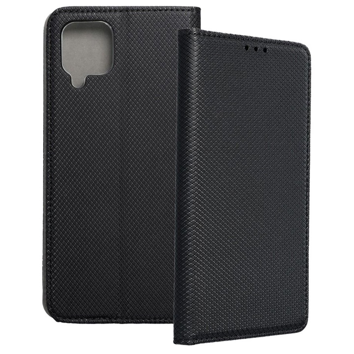 Samsung Galaxy A12 / A12 Nacho / M12 kompatibilis telefontok, könyvtok, bankkártyatartós, mágneszáras, fekete, Smart Case book