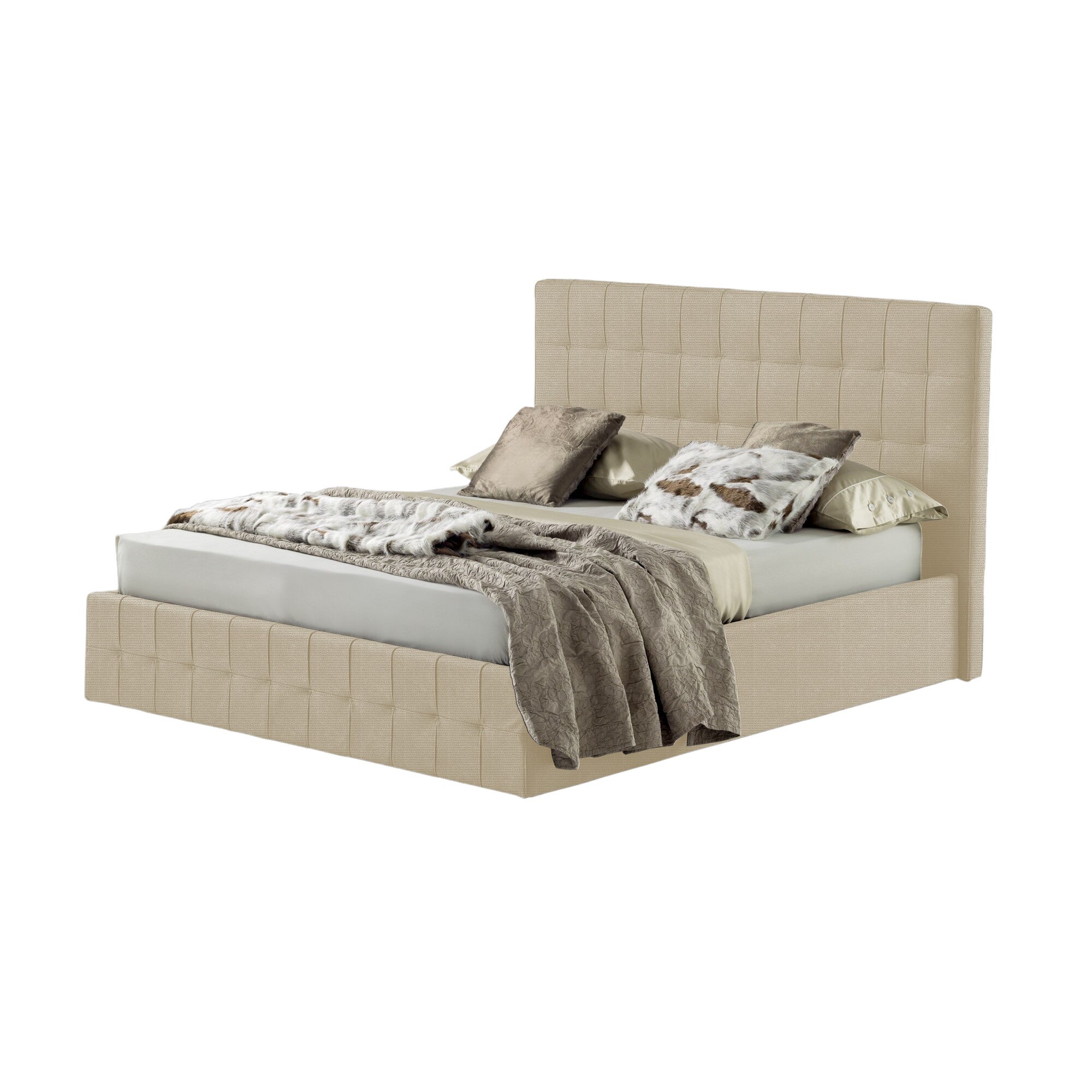 Pat Tapitat Rabatabil cu Lada Depozitare, 90x190 cm, Notturno Promo, Dolce Dormire, Textil, Ivoriu