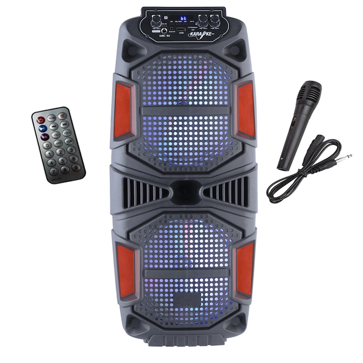 Boxa portabila elSales ELS-2802 cu Bluetooth, USB, Card SD, microfon, telecomanda, lumini LED, negru