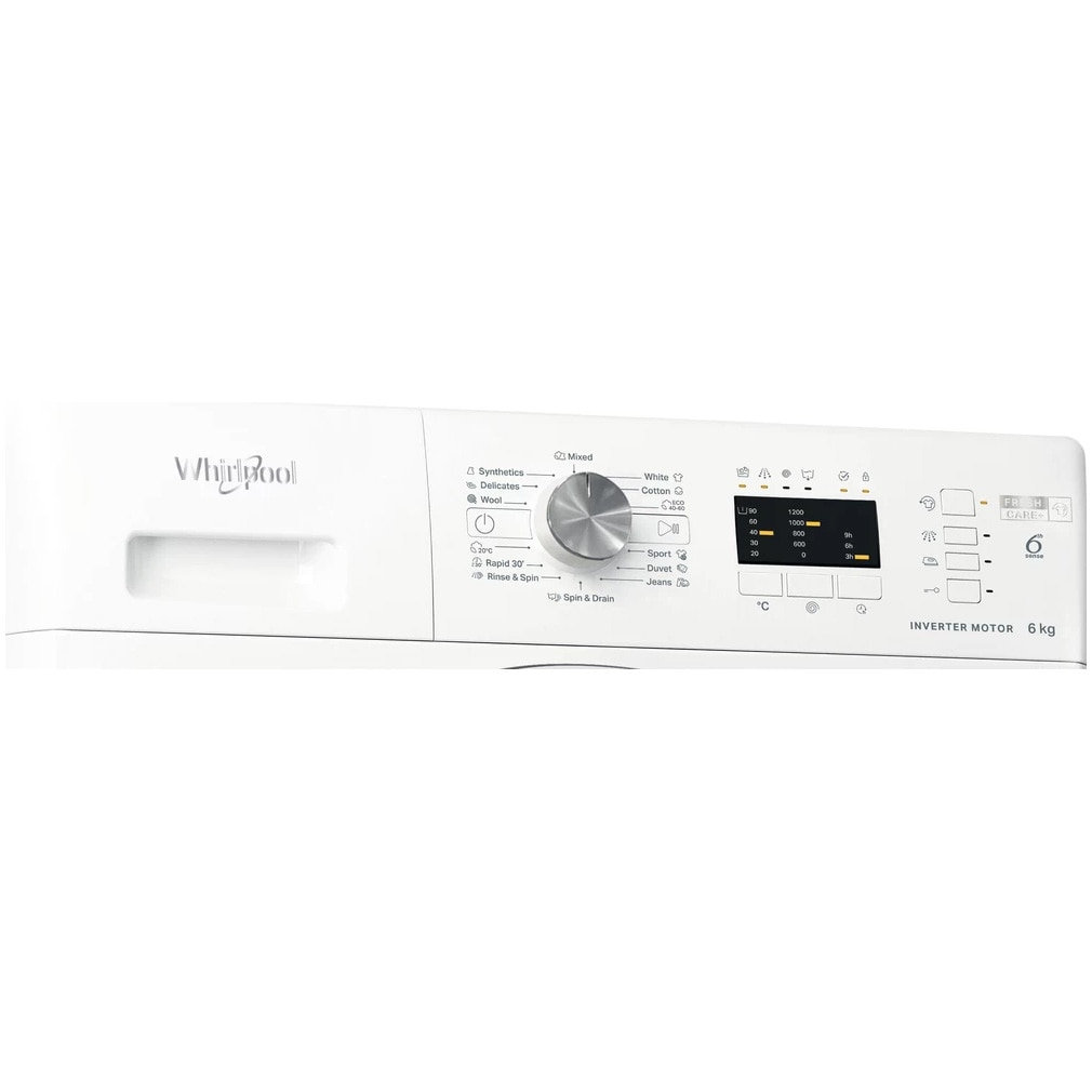 Masina de spalat rufe Whirlpool FreshCare+ FFL 6238 W EE, 6 kg, 1200 rpm, Clasa D, Motor Inverter, Tehnologie al 6-lea simt, Alb