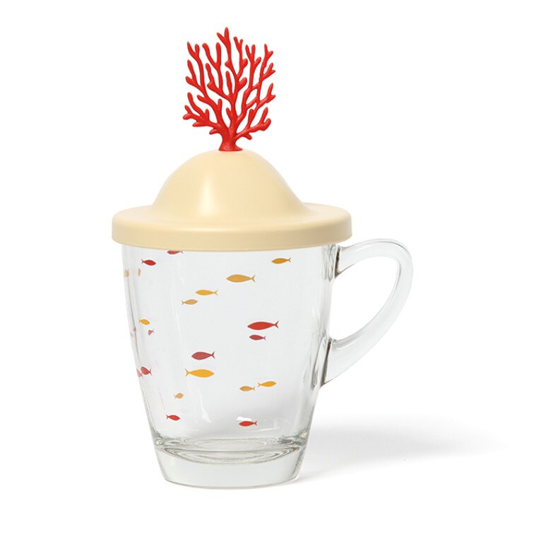 Cana cu capac - Coral, Sticla, 175 ml, Alb / Rosu