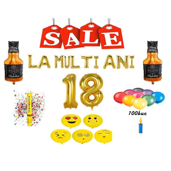 18 éves születésnapi lufi készlet, arany