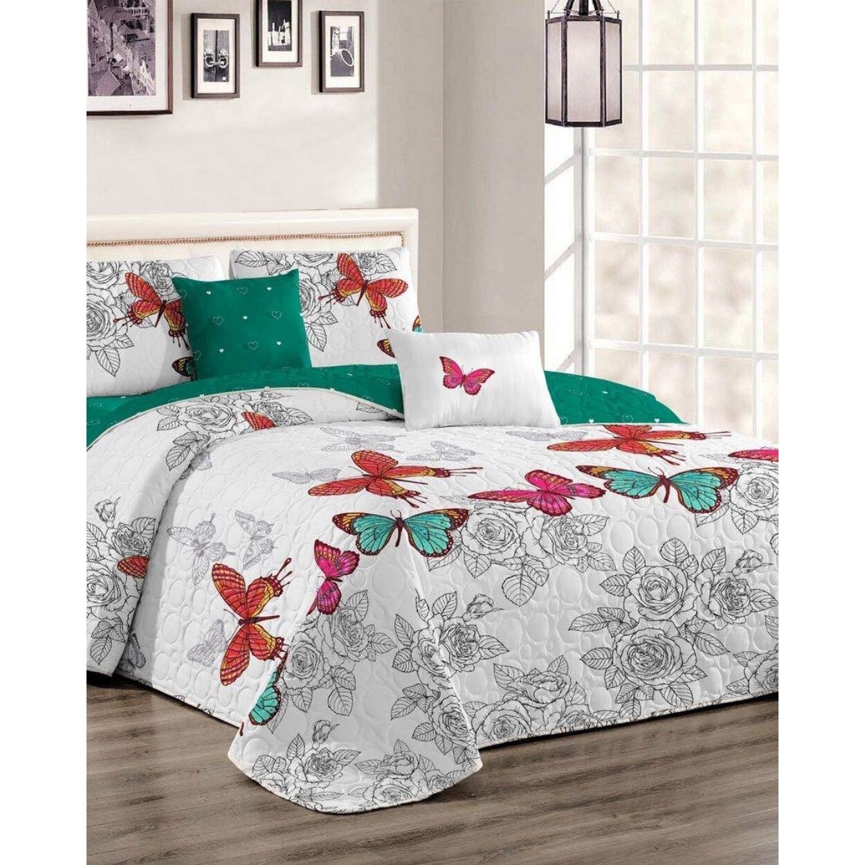 Cuvertura de pat + 2 Fete de Perne, Bumbac Tip Finet, Imprimata, Pat 2 persoane, C04-25