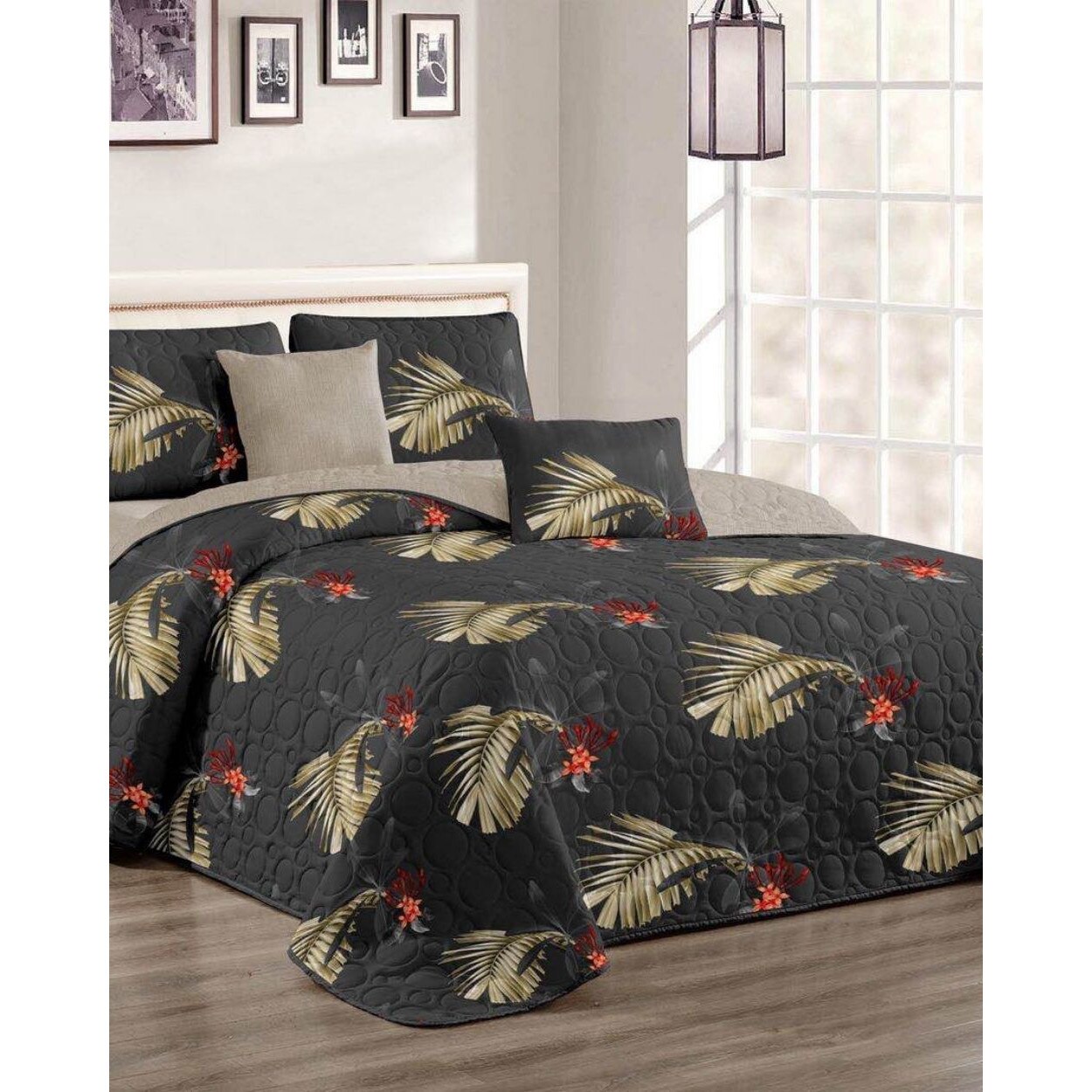 Cuvertura de pat + 2 Fete de Perne, Bumbac Tip Finet, Imprimata, Pat 2 persoane, C04-27