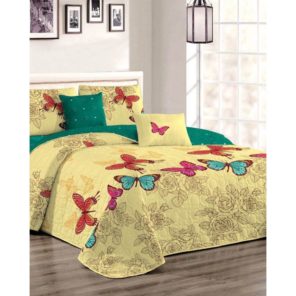 Cuvertura de pat + 2 Fete de Perne, Bumbac Tip Finet, Imprimata, Pat 2 persoane, C04-26