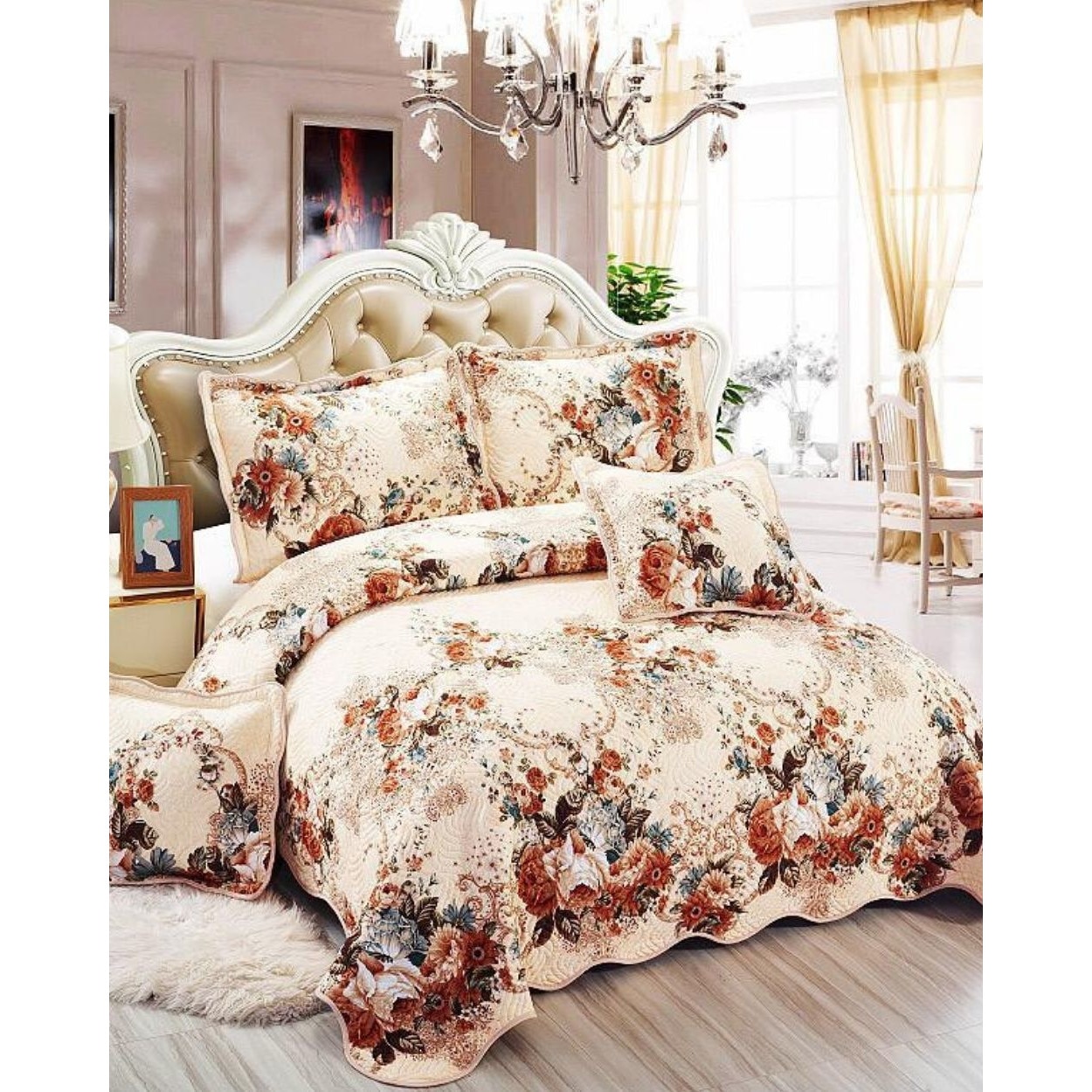 Cuvertura de pat + 4 Fete de Perna - Pat 2 Persoane - 100% Bumbac - E-S112