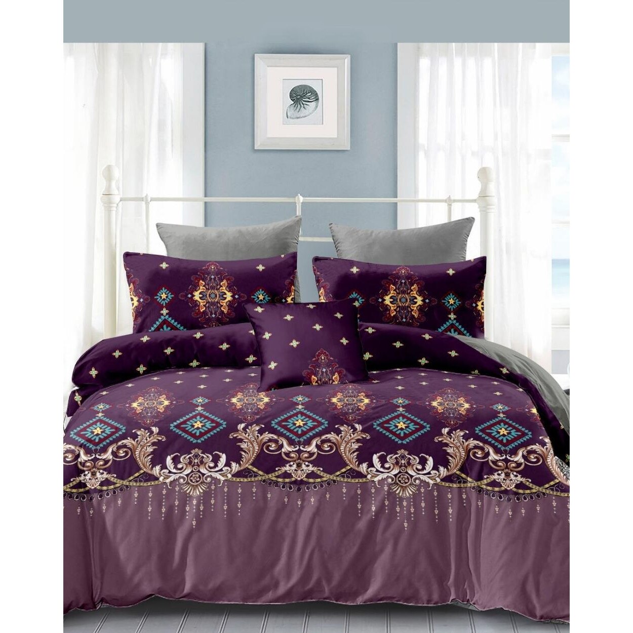 Cuvertura de pat + 2 Fete de Perne, Bumbac Tip Finet, Imprimata, Pat 2 persoane, C04-00