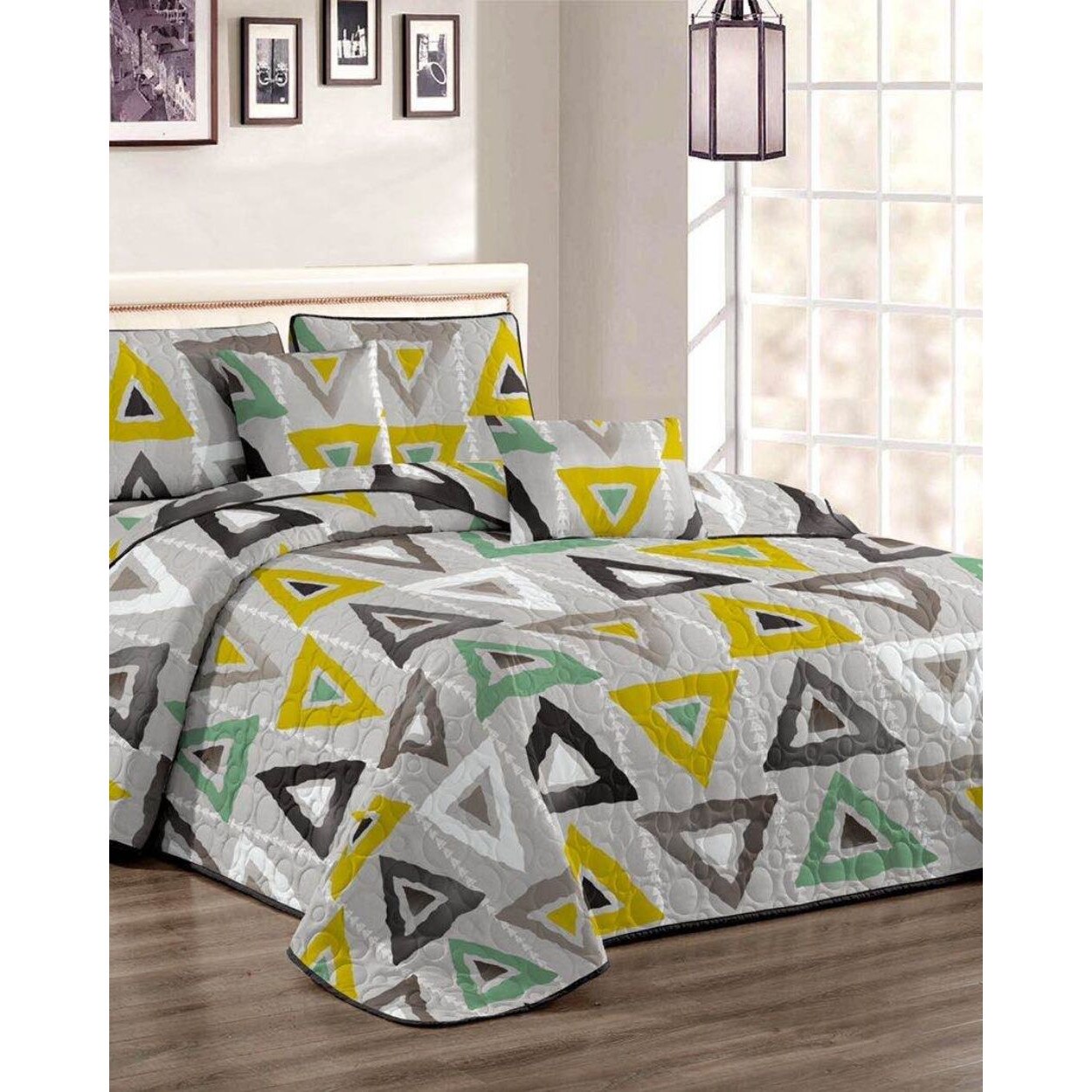 Cuvertura de pat + 2 Fete de Perne, Bumbac Tip Finet, Imprimata, Pat 2 persoane, C04-20