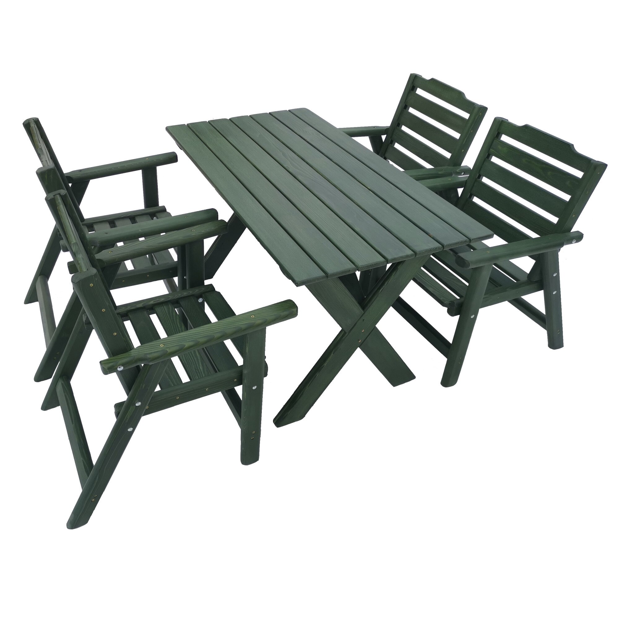 Set masa si scaune gradina, Gebox, lemn, verde, 5 piese
