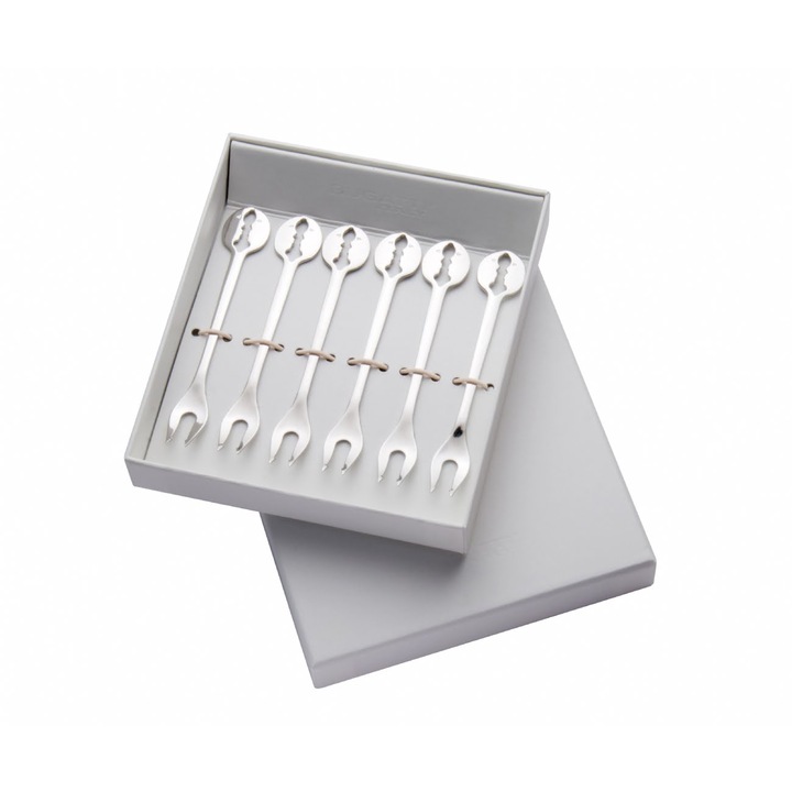 6 db kis villa készlet Casa Bugatti, Kiss, rozsdamentes acél, díszdoboz, prémium anyag, fényes felület, ezüst