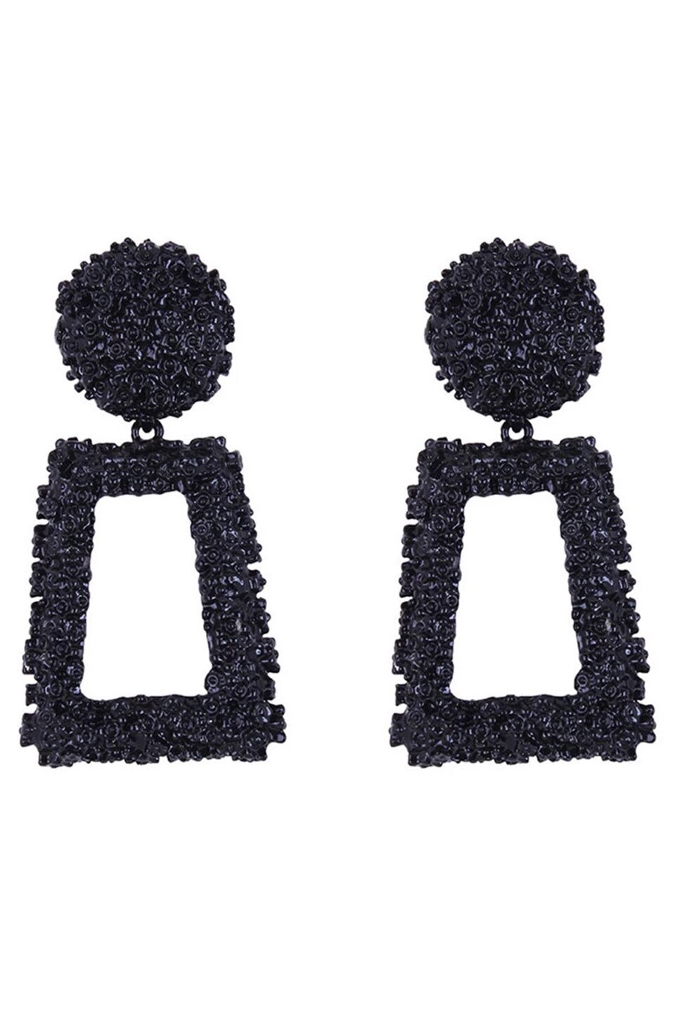 Cercei Stylished Big Vintage & Geometric, Negru, 7 cm