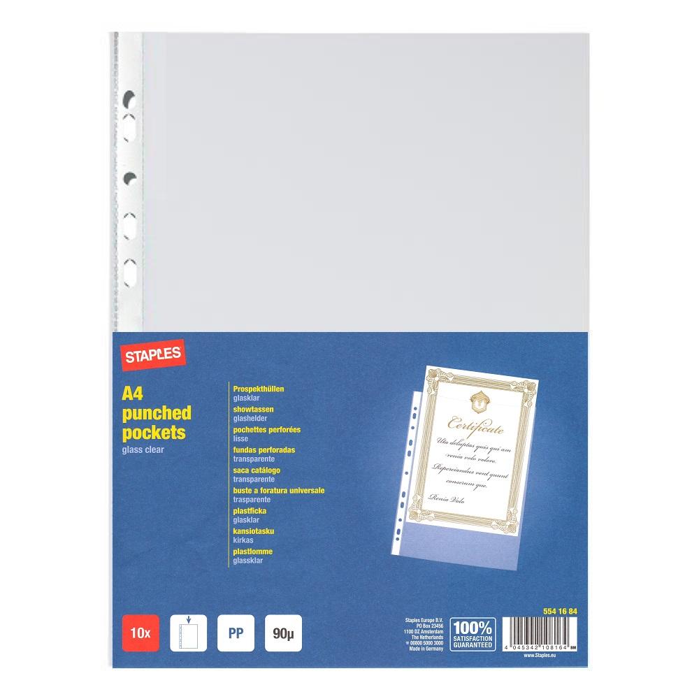 File protectie Staples, A4, cristal, deschidere stanga, 75 microni, 25 buc/set