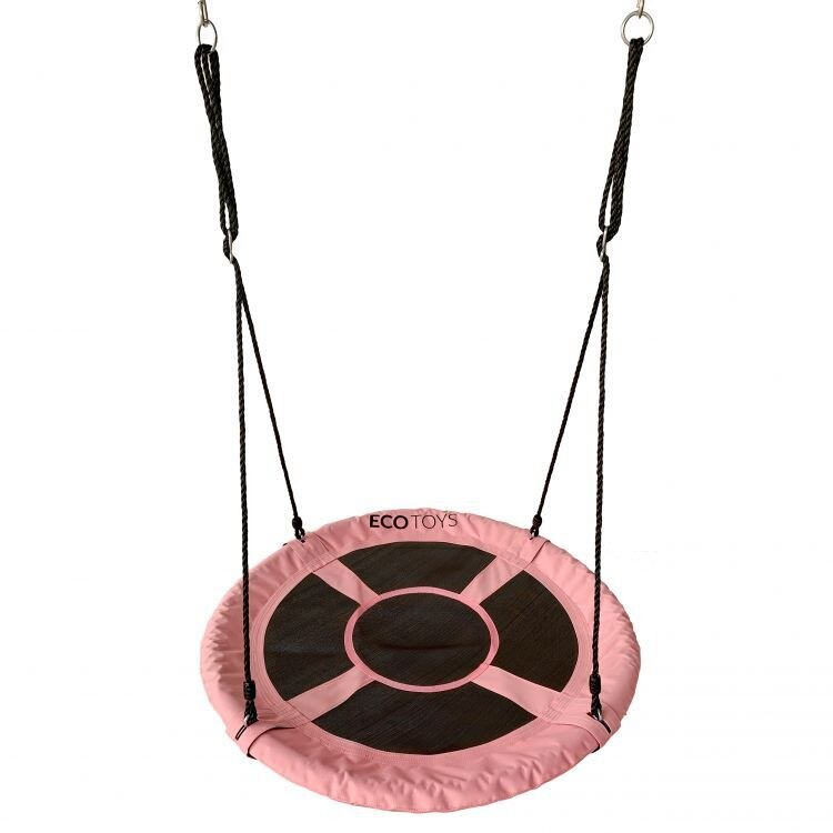 Leagan tip cuib cu plasa, cadru metalic, roz, rezistent la conditiile meteorologice, diametru 100 cm, sarcina maxima 100 kg