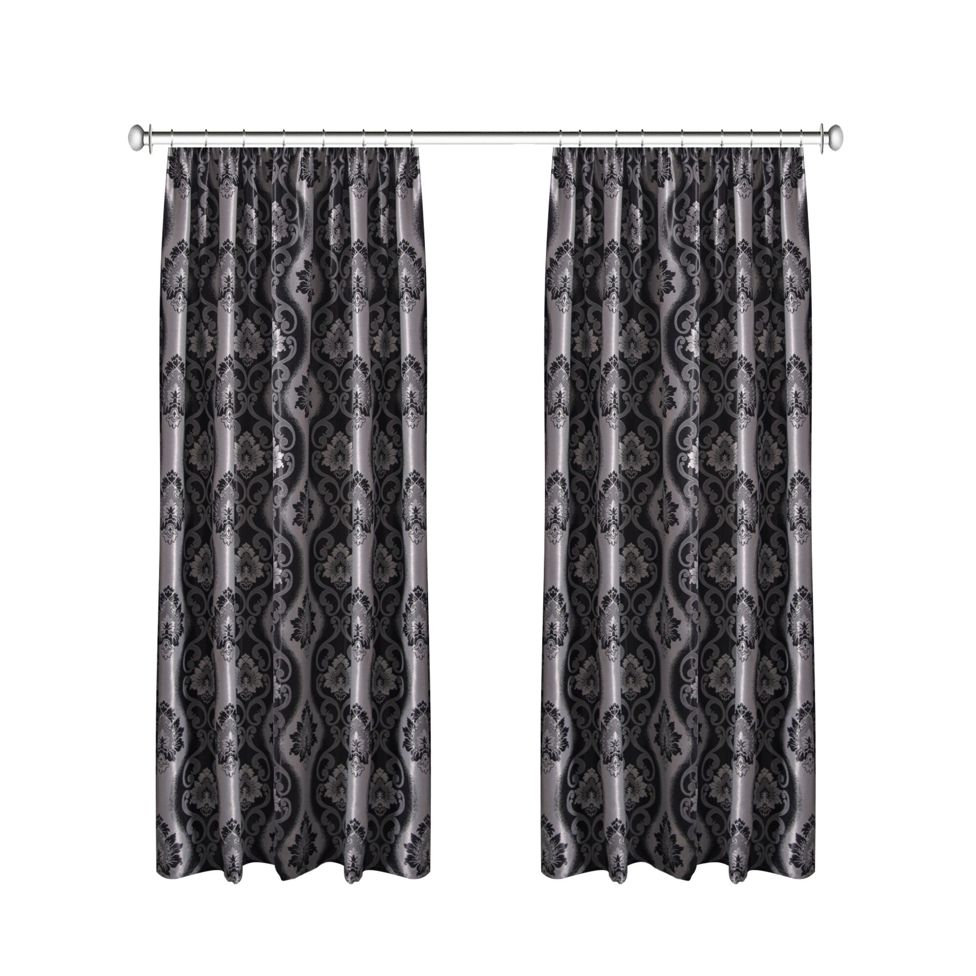 Set doua draperii Black-out Baroc Alb-Negru 2x150x225 cm, cu rejansa