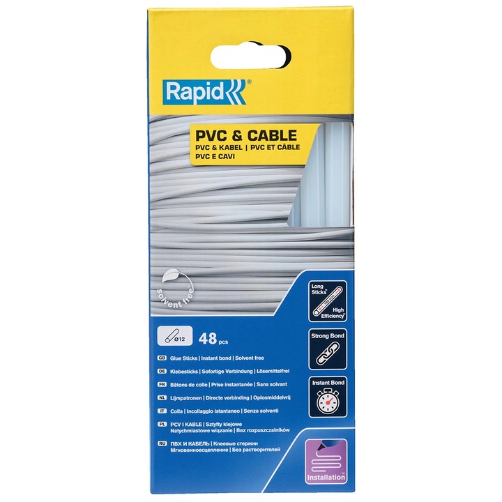 Baton silicon profesional Rapid PVC, Cabluri si Plastic, fixare si reparatii, transparent, Ø12mm x 190mm, baza EVA, 48 buc/blister 5001413