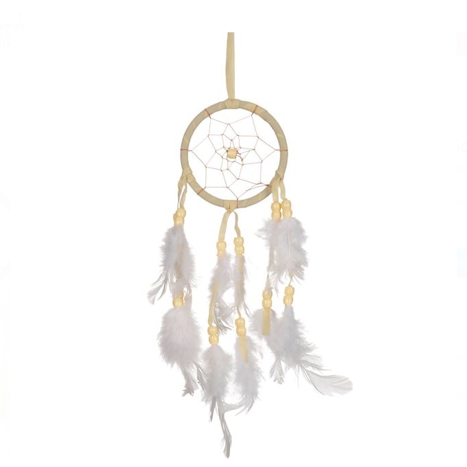 Dreamcatcher cu pene naturale, alb, 30x8 cm